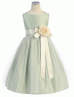 A-line Satin Tulle Knee Length Flower Girl Dress With Flower Sash
